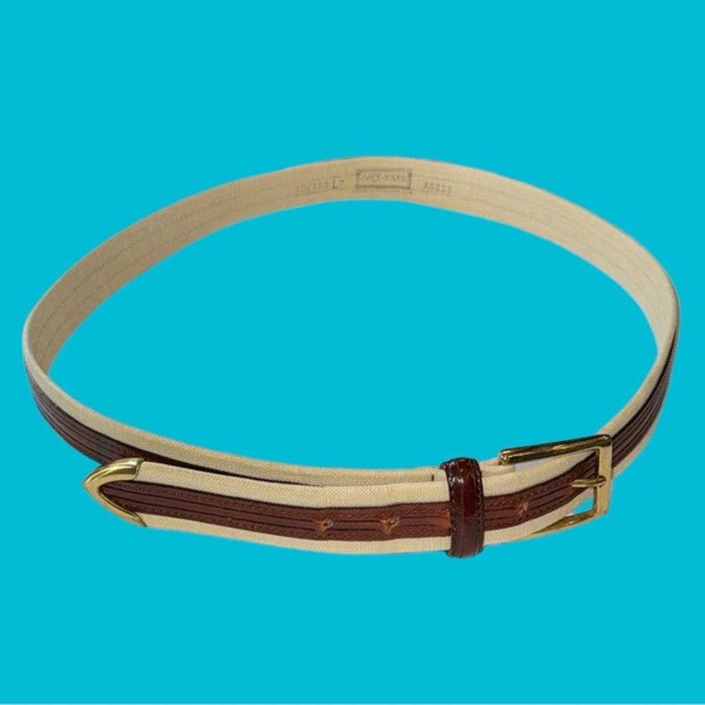 COLE‎ HAAN BROWN LEATHER BEIGE CORD BELT One Size